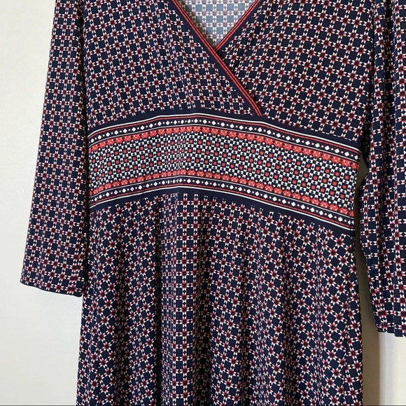 Max Studio L Geometric Wrap Front Midi Dress Boho Classic Transitional Bohemian - Picture 3 of 16